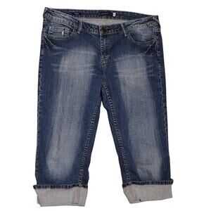 Vigoss Distressed Blue Denim Cuffed Capri Jeans Womens Juniors Size 13 EUC